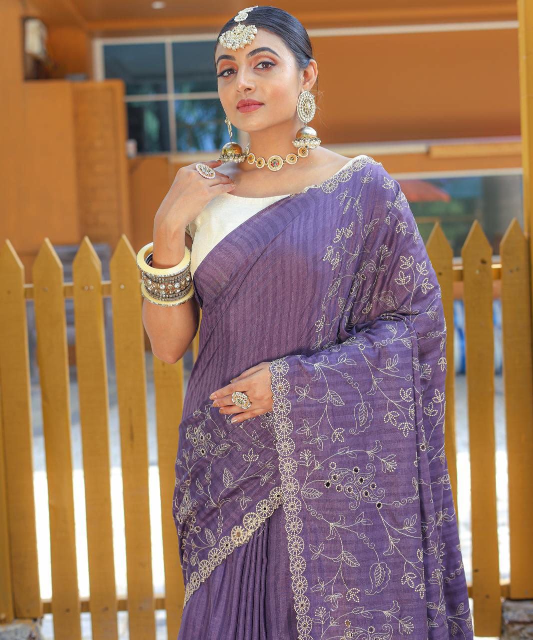 Women's Royal Prussian Blue Georgette Saree with Intricate Silver Thread & Mirror Work Embroidery β Perfect for Festive & Wedding Celebrations - Image 23